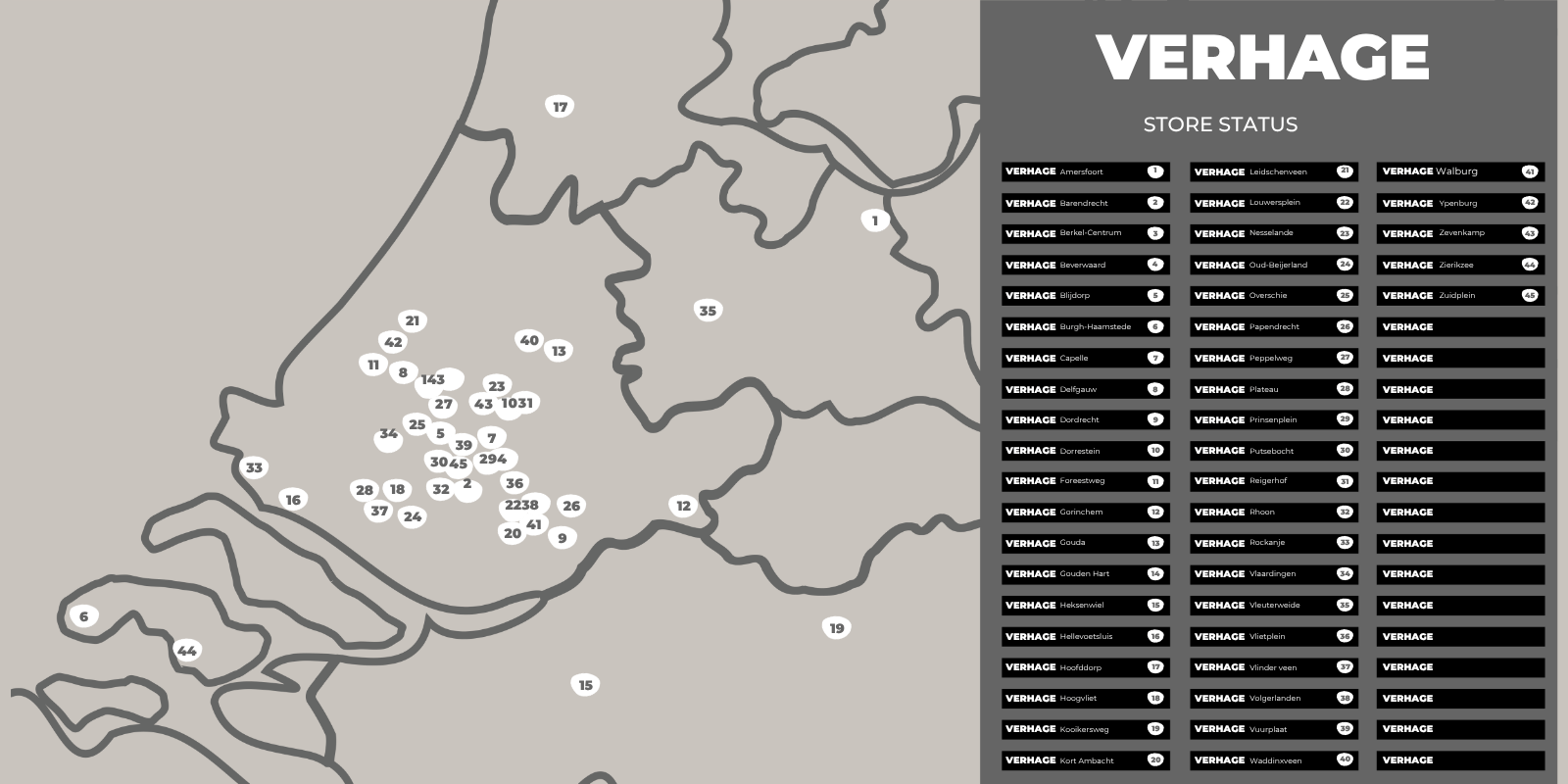 Kaart van Nederland met alle Verhage vestigingen