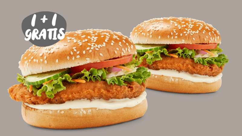 Dag 1: Kipfiletburger 1+1 Gratis! 🍔