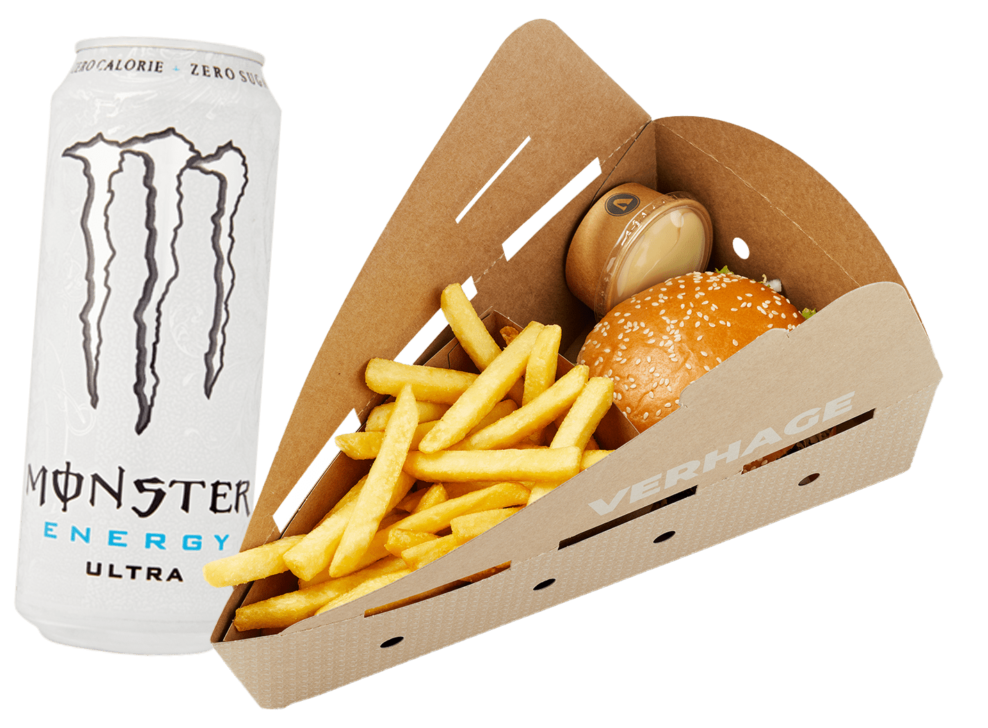 Hamburger met friet en een drankje
