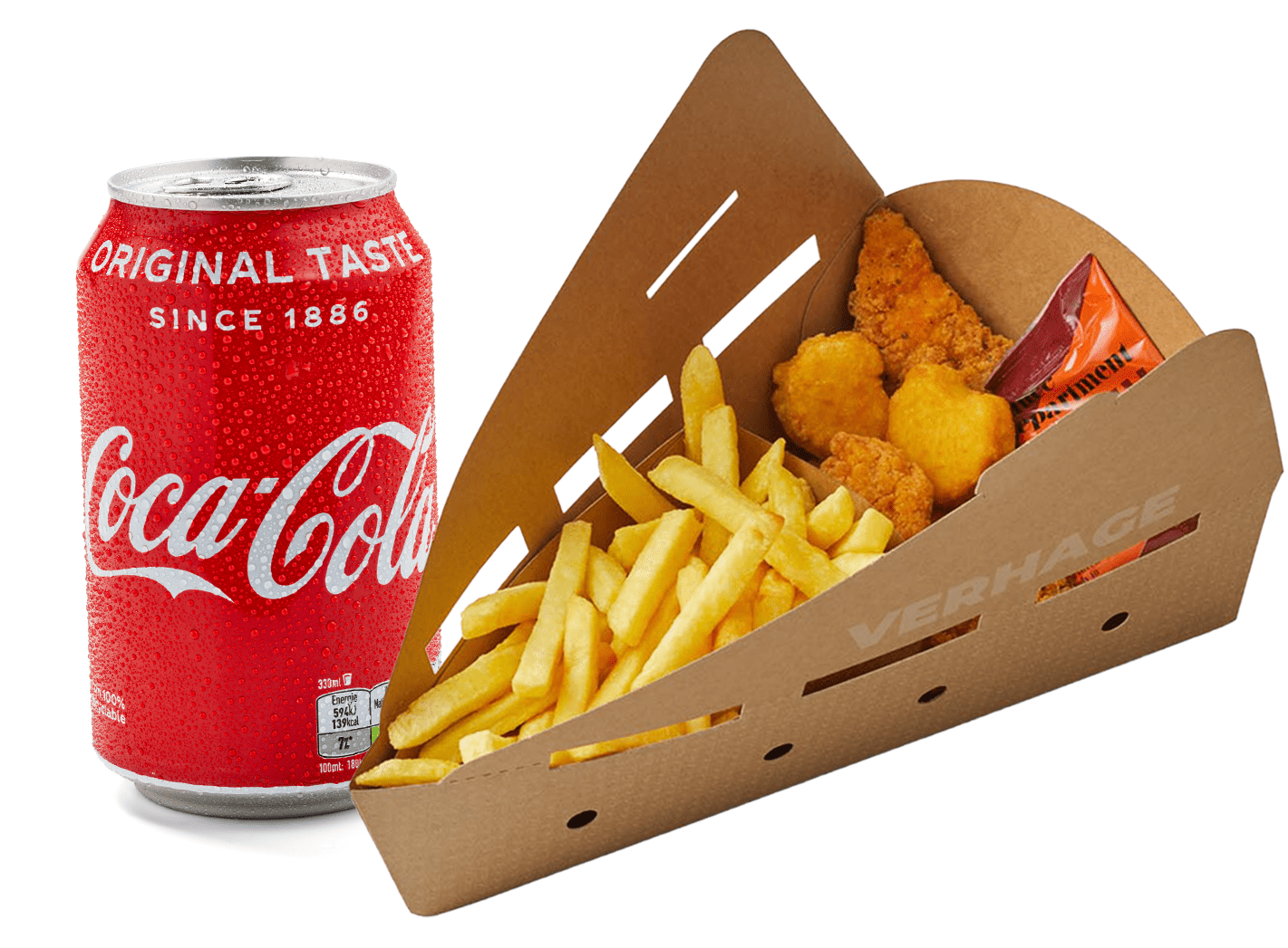 Kip met friet en een drankje